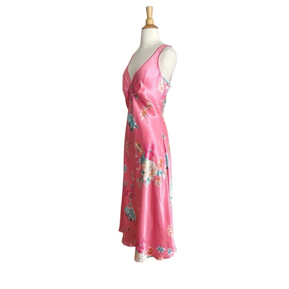JONES NEW YORK Fuschia Floral Satin Slip Dress Lingerie Gown Vintage Inspired M - Picture 5 of 15